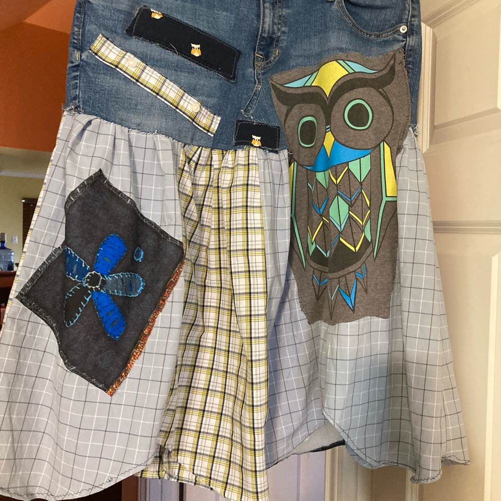 Old Navy Asymmetrical Patchwork Skirt - Blue and Gray